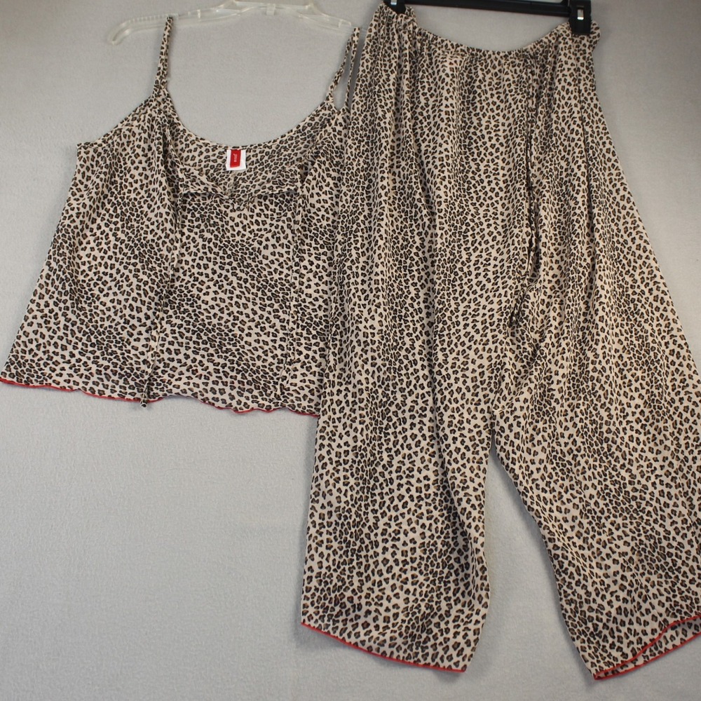 Josie Pajama Set Women‎ Medium Leopard Print Tan Black Good 2pc Camisole Pants